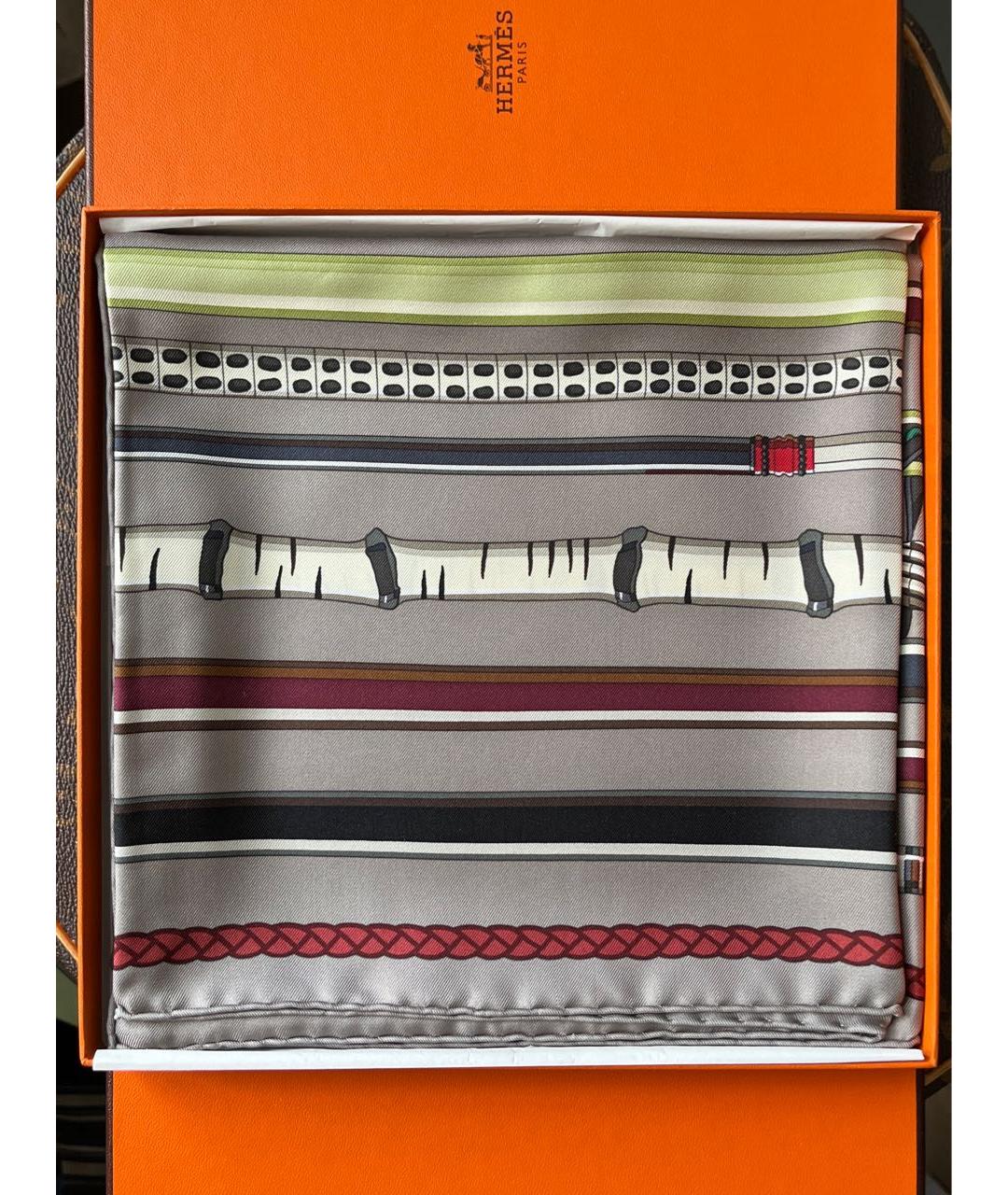 HERMES Серый шелковый платок, фото 9