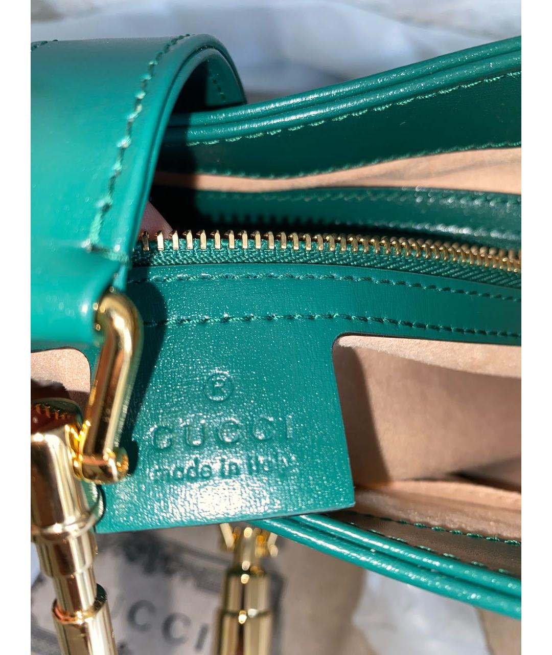 GUCCI Зеленая кожаная сумка с короткими ручками, фото 6