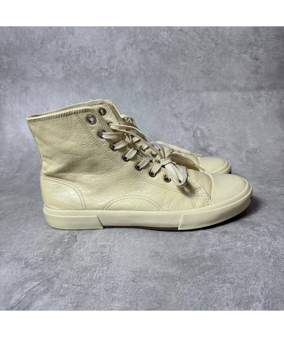 BALENCIAGA Бежевые высокие кроссовки / кеды из лакированной кожи, фото 6