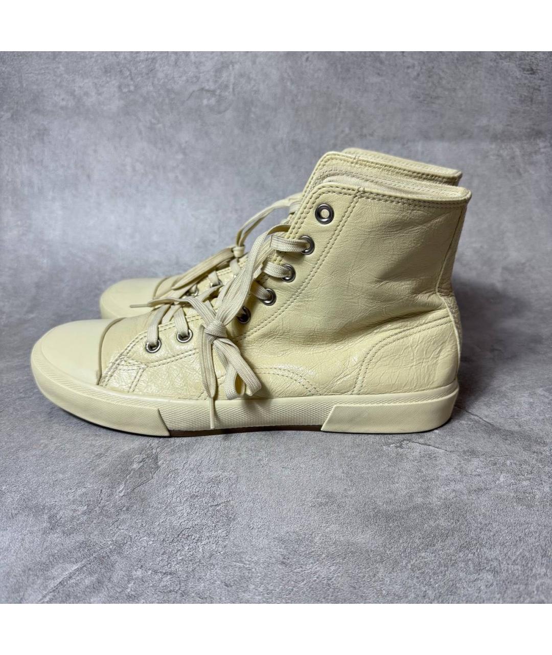 BALENCIAGA Бежевые высокие кроссовки / кеды из лакированной кожи, фото 3