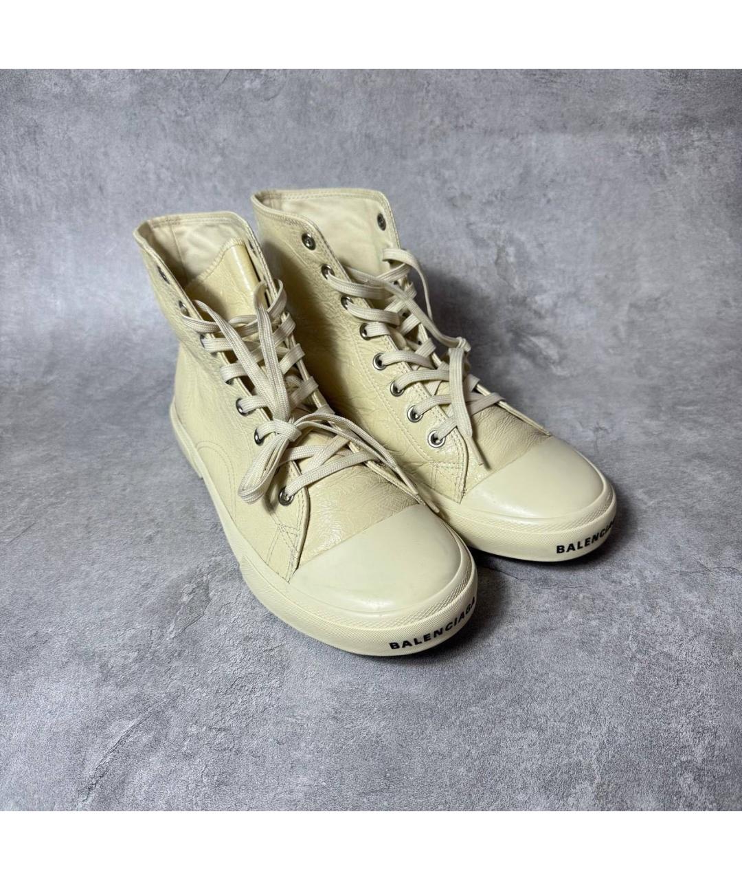 BALENCIAGA Бежевые высокие кроссовки / кеды из лакированной кожи, фото 2