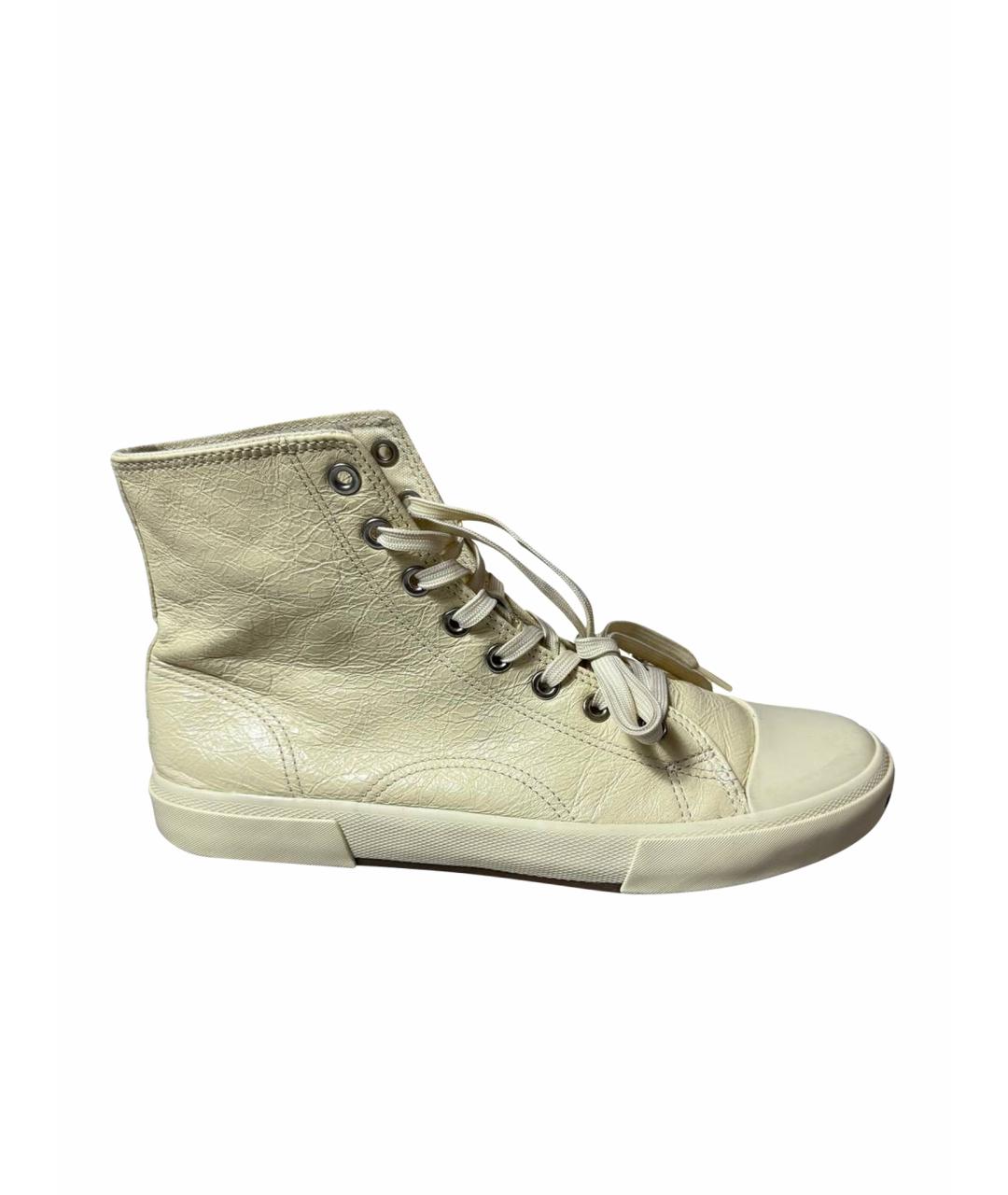 BALENCIAGA Бежевые высокие кроссовки / кеды из лакированной кожи, фото 1