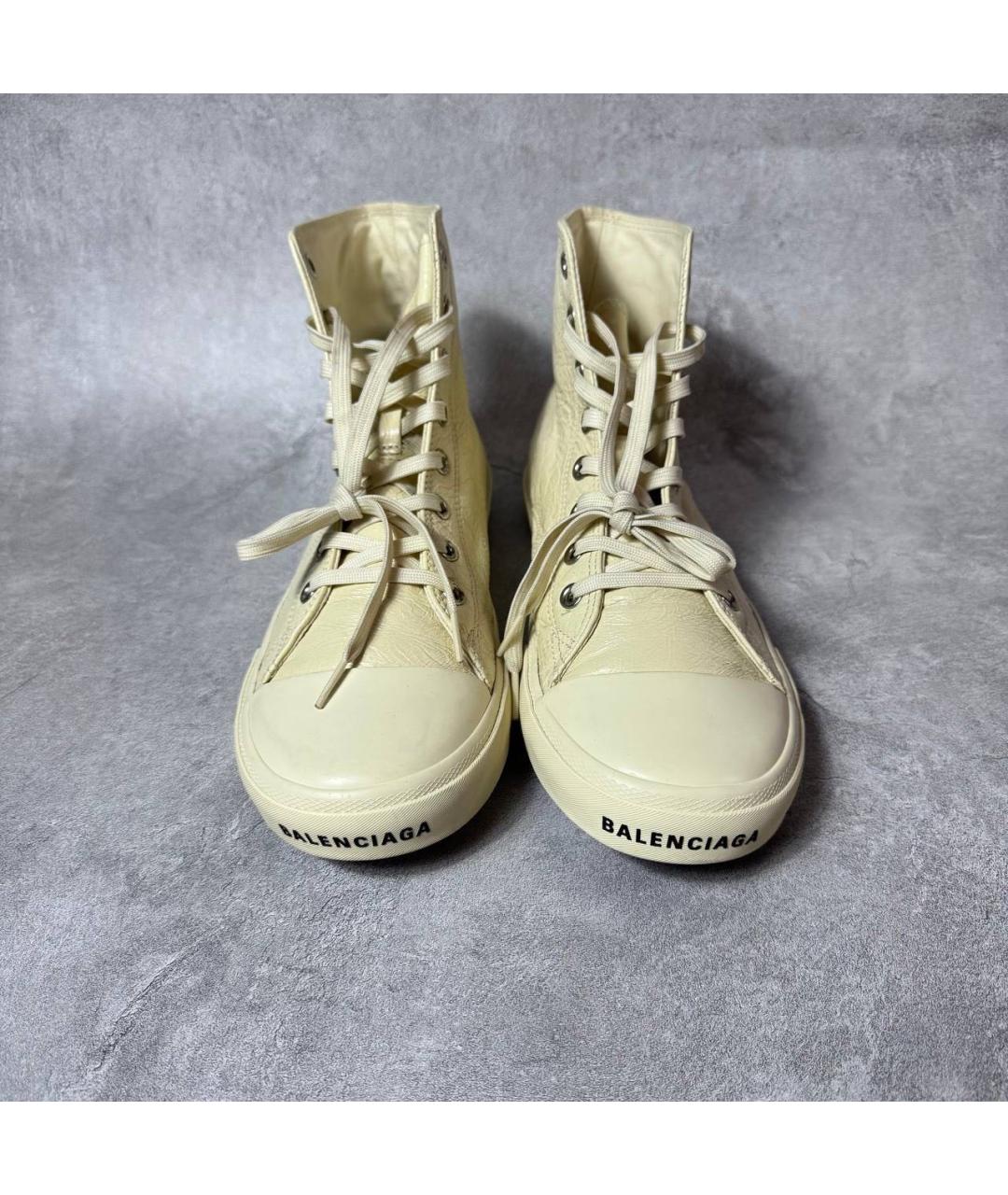 BALENCIAGA Бежевые высокие кроссовки / кеды из лакированной кожи, фото 5