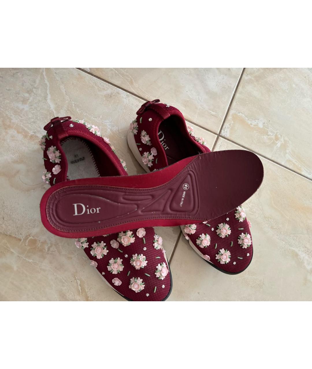 CHRISTIAN DIOR Бордовые текстильные слипоны, фото 6
