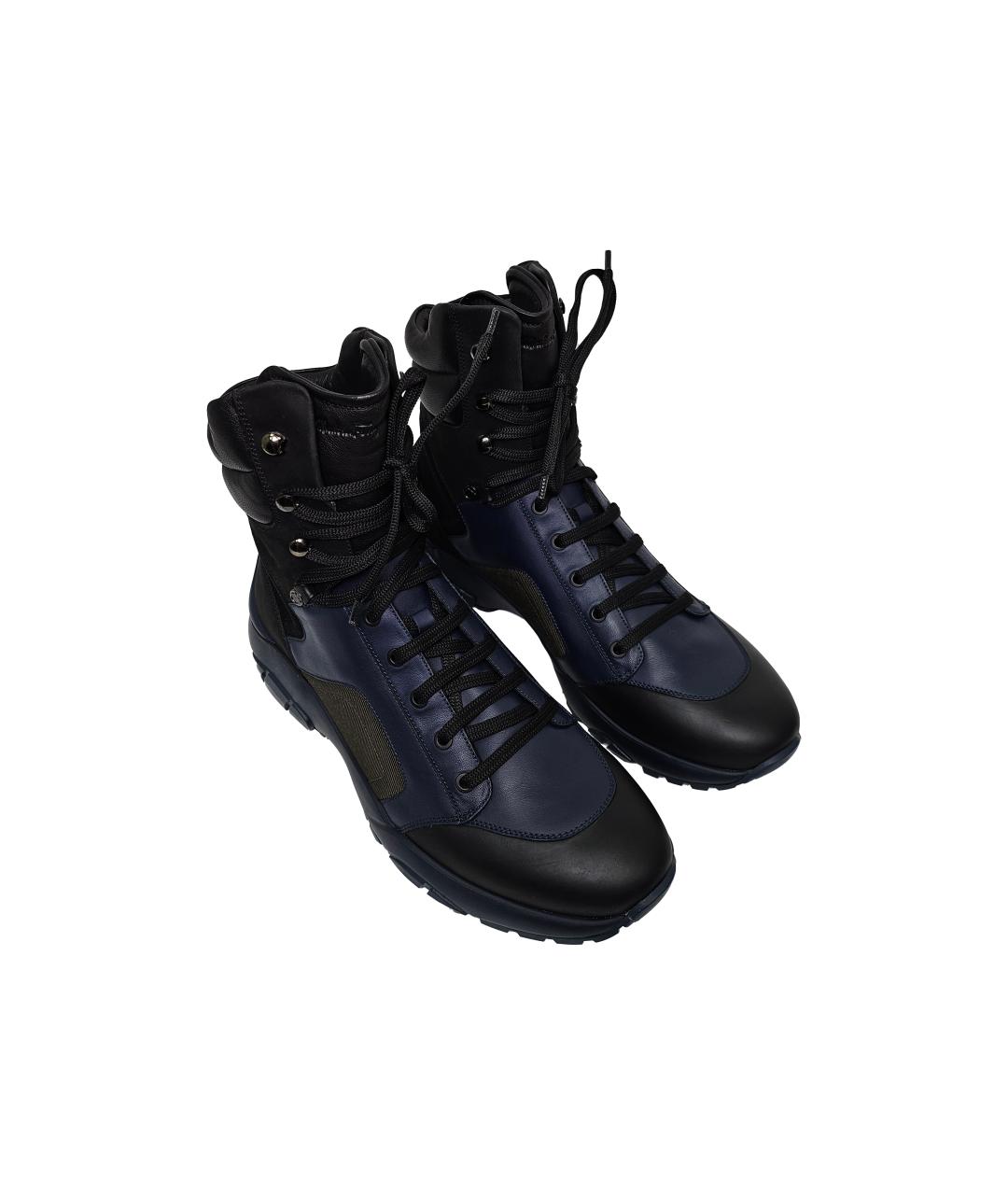 FERRAGAMO Синие кожаные высокие ботинки, фото 4