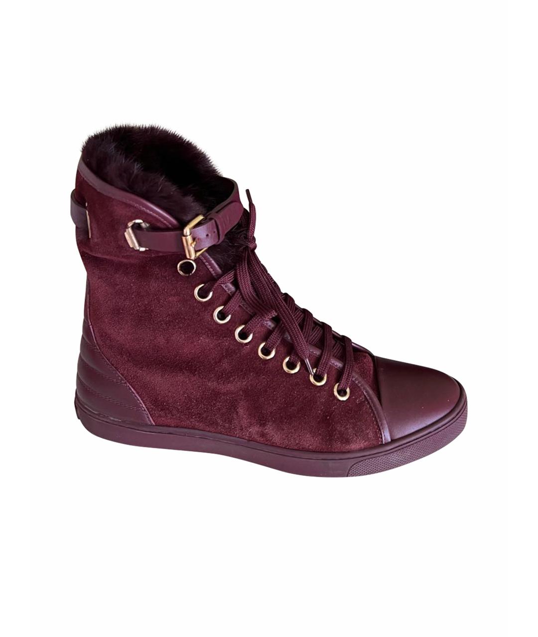 LOUIS VUITTON Бордовые замшевые ботинки, фото 1