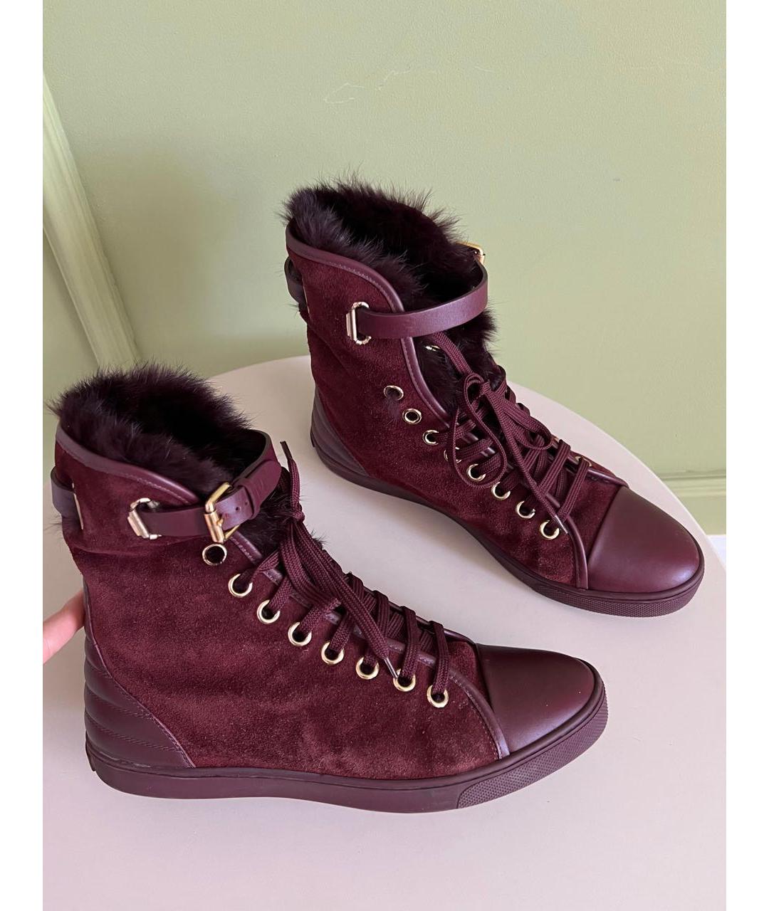 LOUIS VUITTON Бордовые замшевые ботинки, фото 9