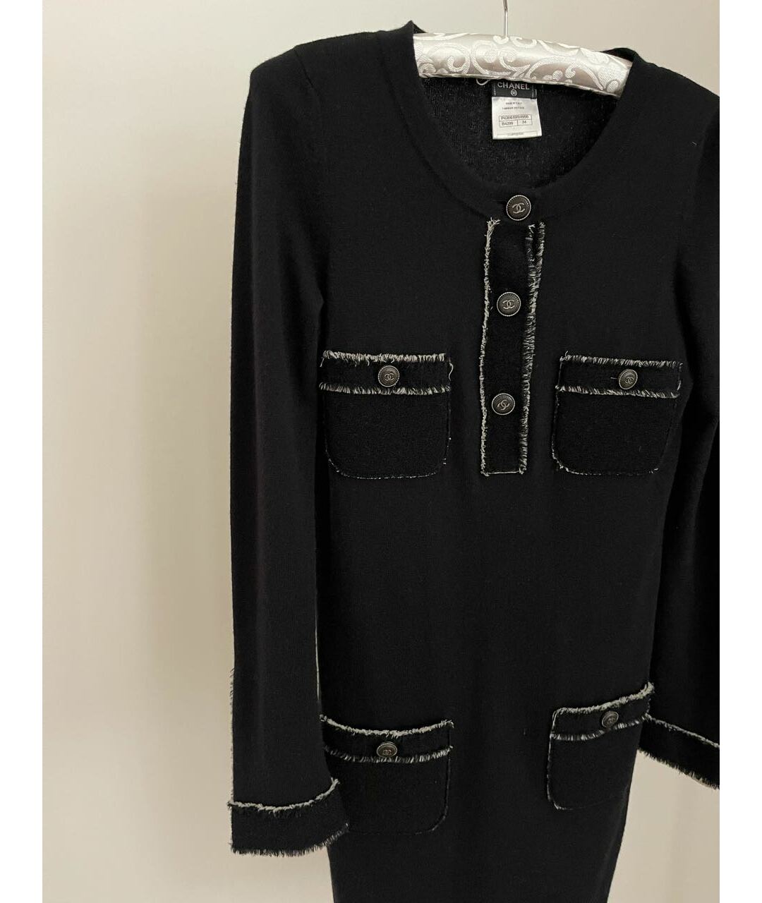 CHANEL Черное кашемировое повседневное платье, фото 4