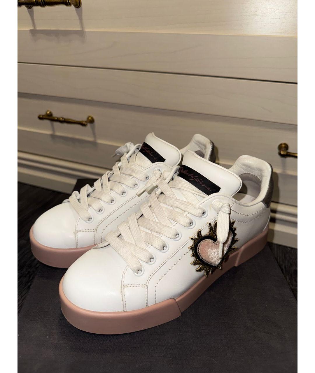 DOLCE&GABBANA Белые кожаные кеды, фото 3