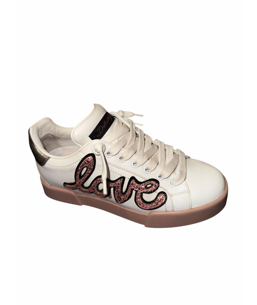 DOLCE&GABBANA Белые кожаные кеды, фото 1