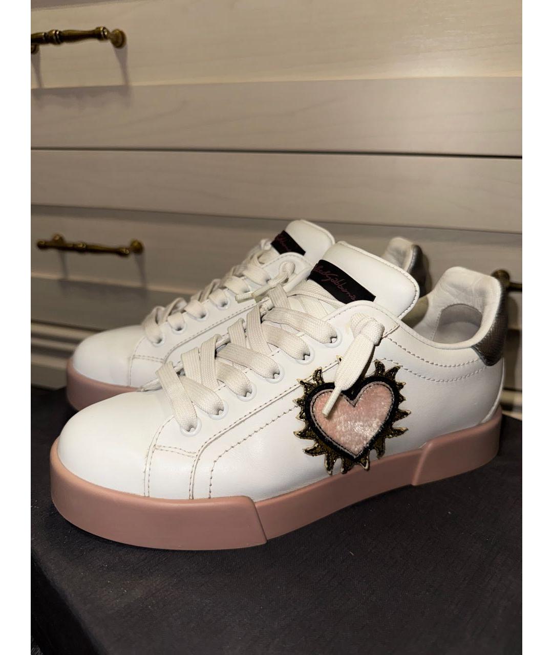 DOLCE&GABBANA Белые кожаные кеды, фото 2