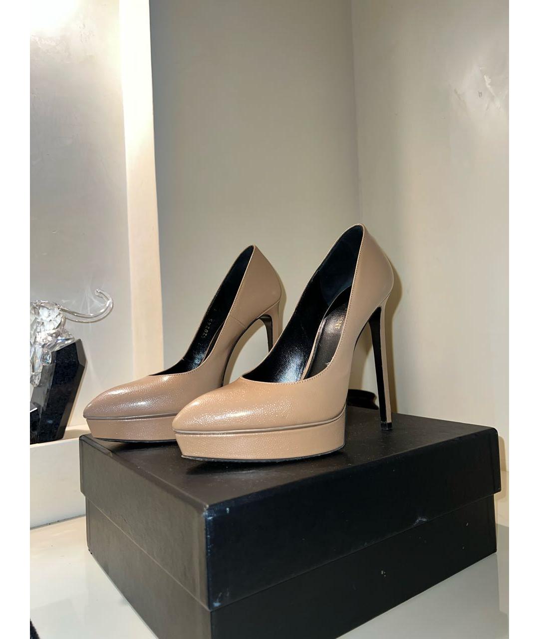 SAINT LAURENT Бежевые кожаные туфли, фото 5