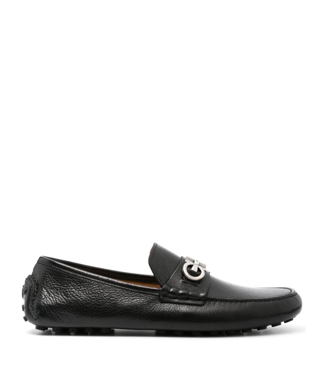 FERRAGAMO Черные кожаные мокасины, фото 1
