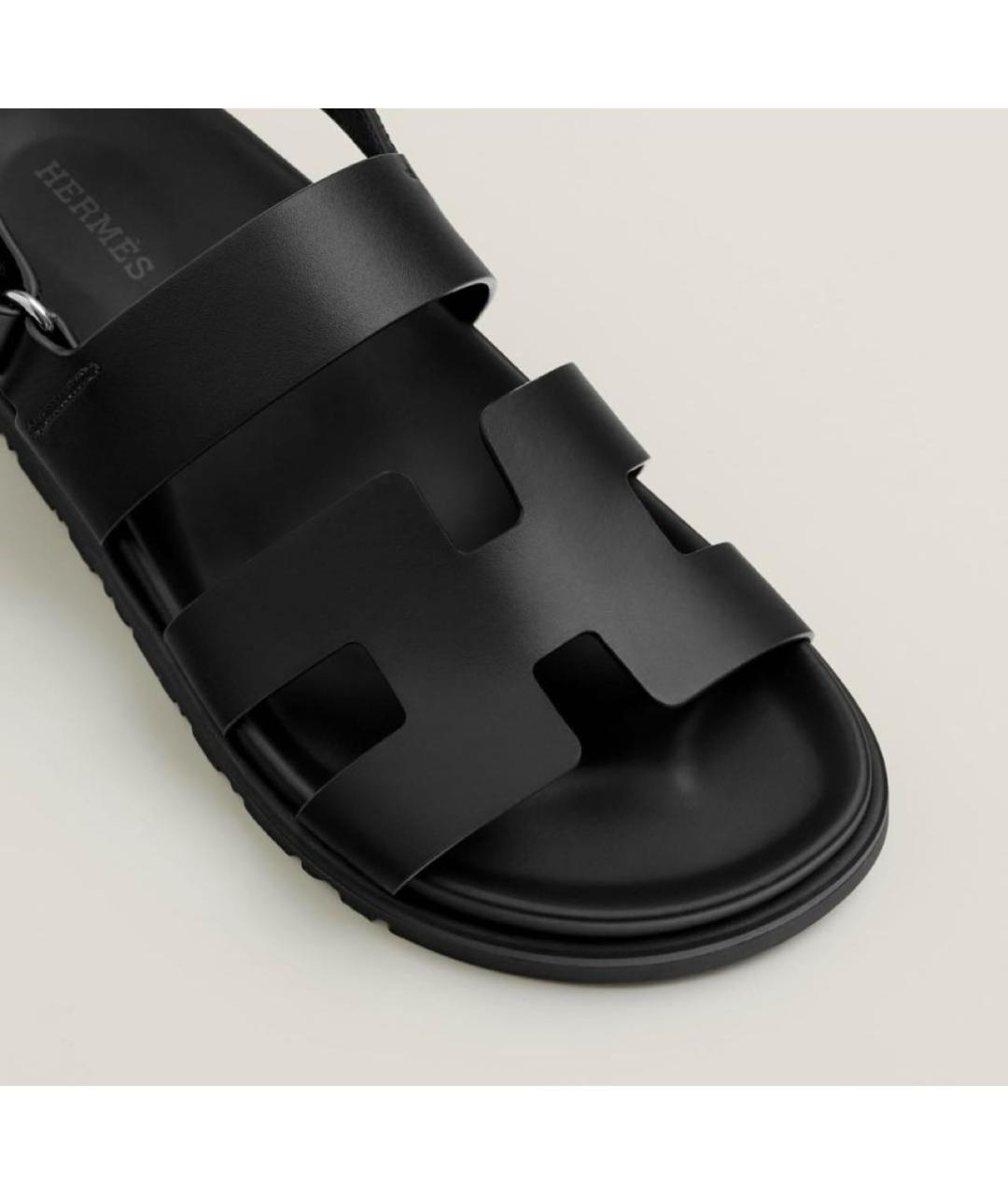HERMES Черные кожаные сандалии, фото 5