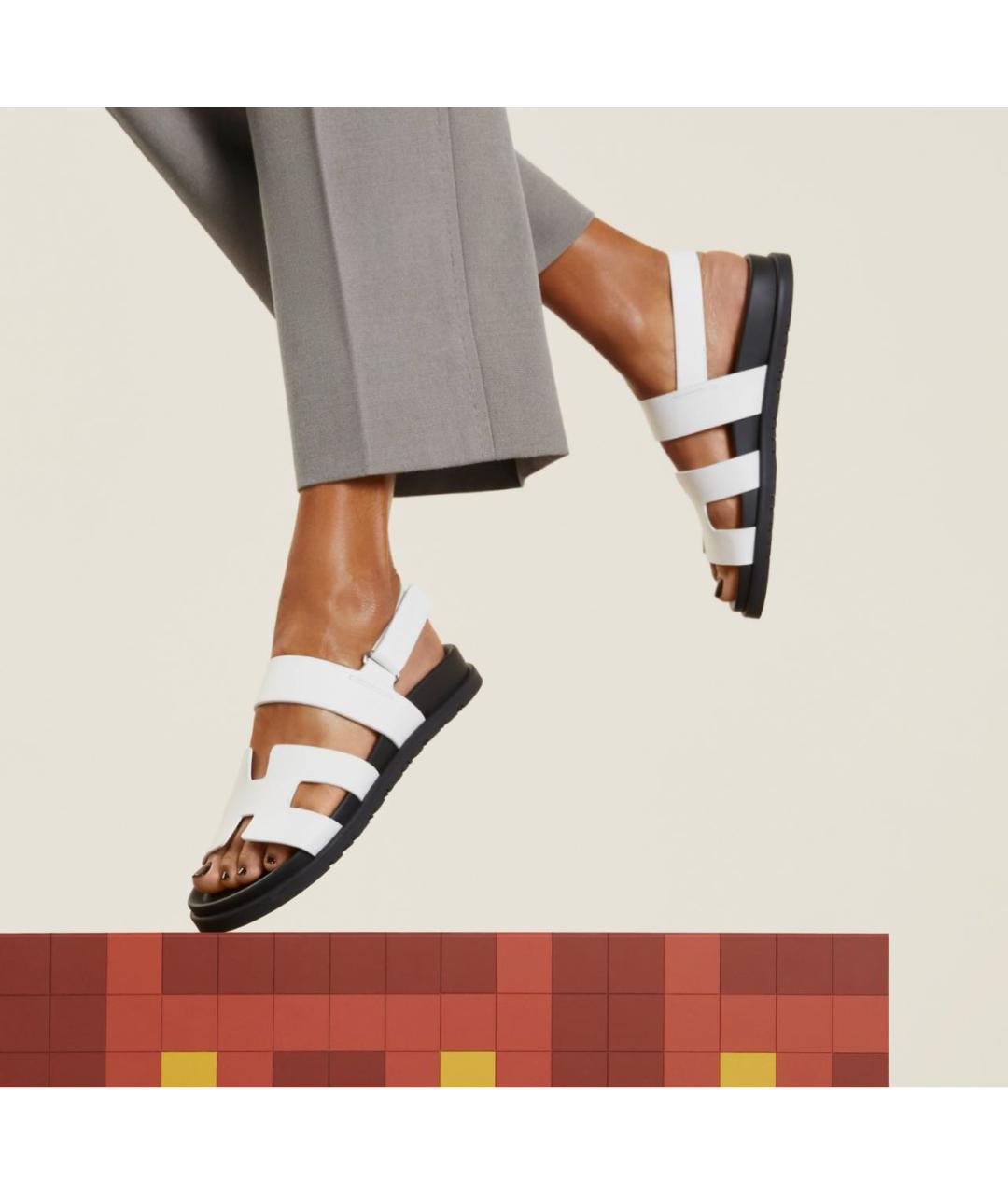 HERMES Белые кожаные сандалии, фото 6