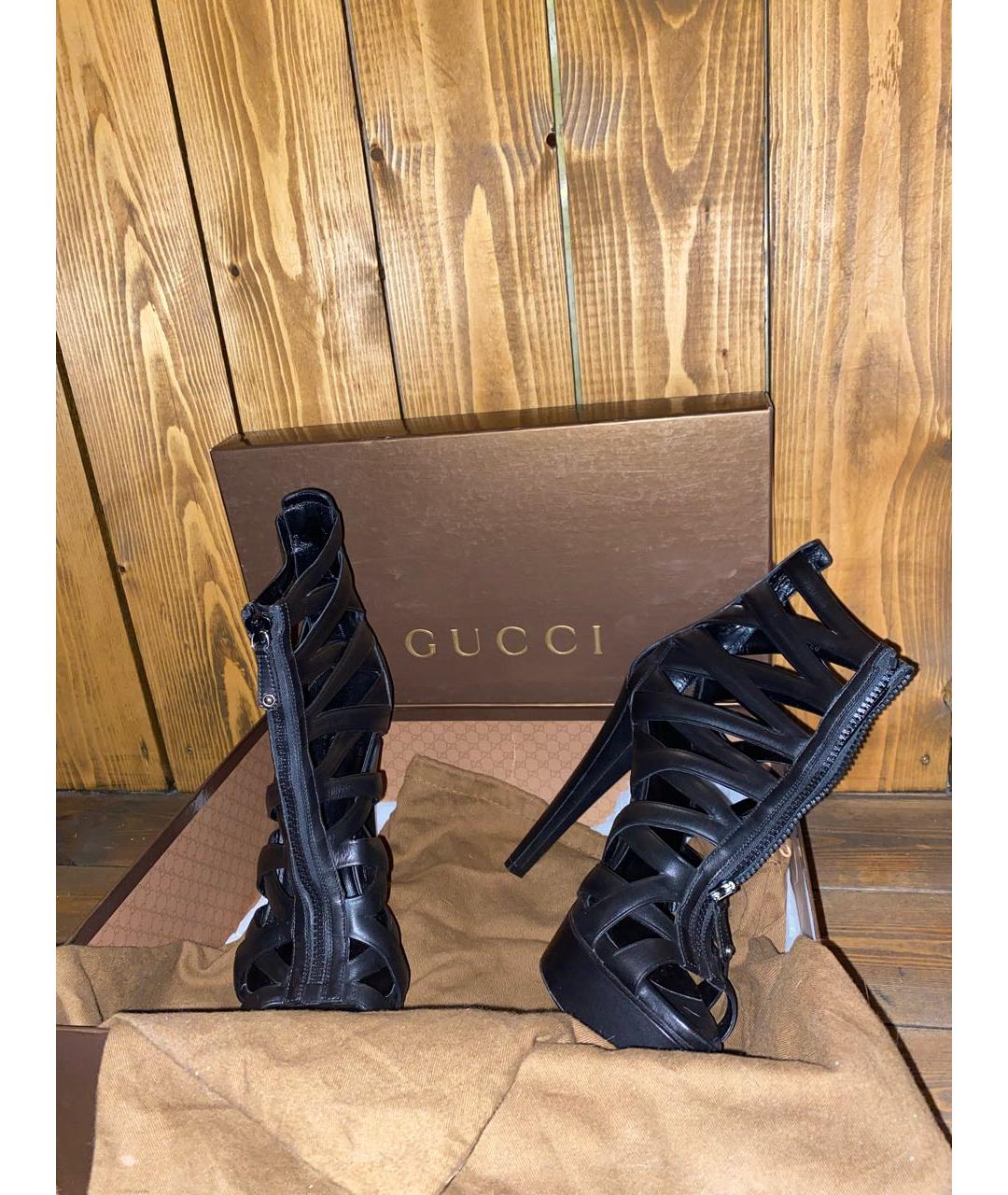GUCCI Черные кожаные босоножки, фото 6