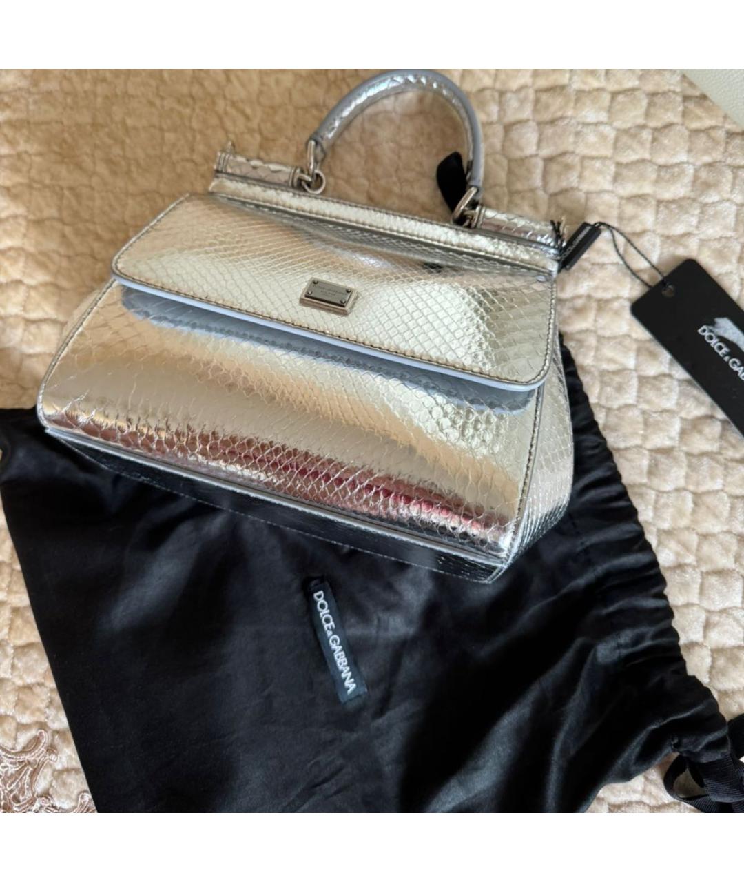 DOLCE&GABBANA Серебряная сумка через плечо из экзотической кожи, фото 3