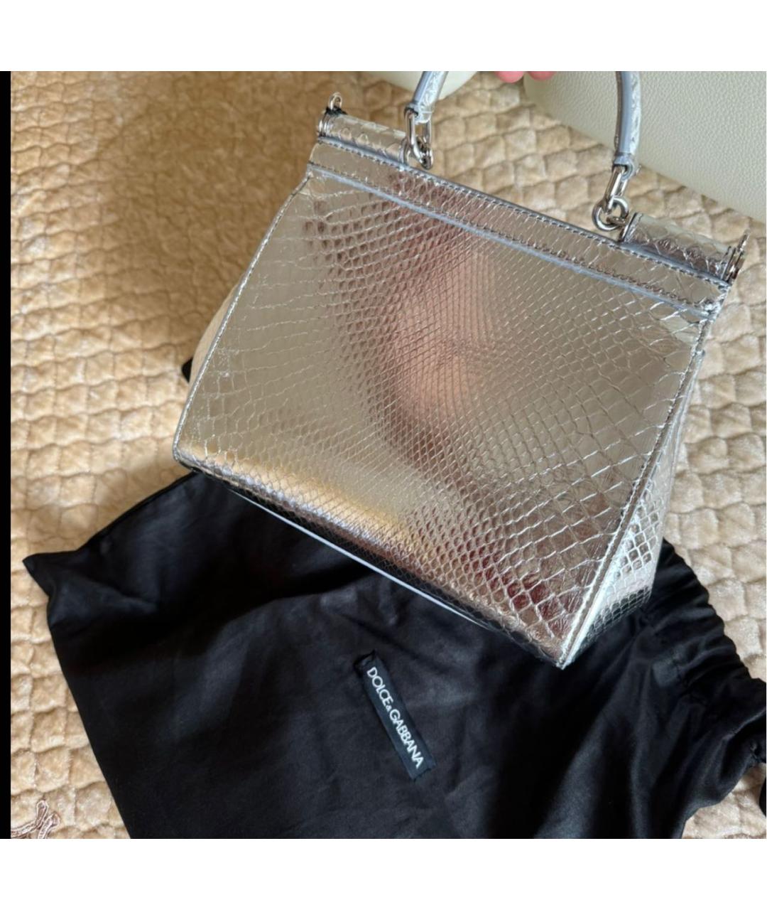 DOLCE&GABBANA Серебряная сумка через плечо из экзотической кожи, фото 4