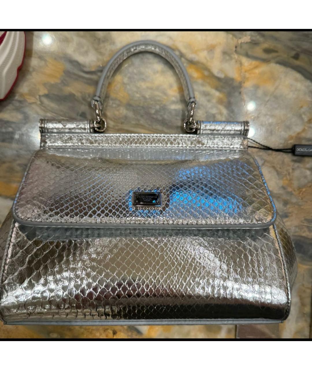 DOLCE&GABBANA Серебряная сумка через плечо из экзотической кожи, фото 2