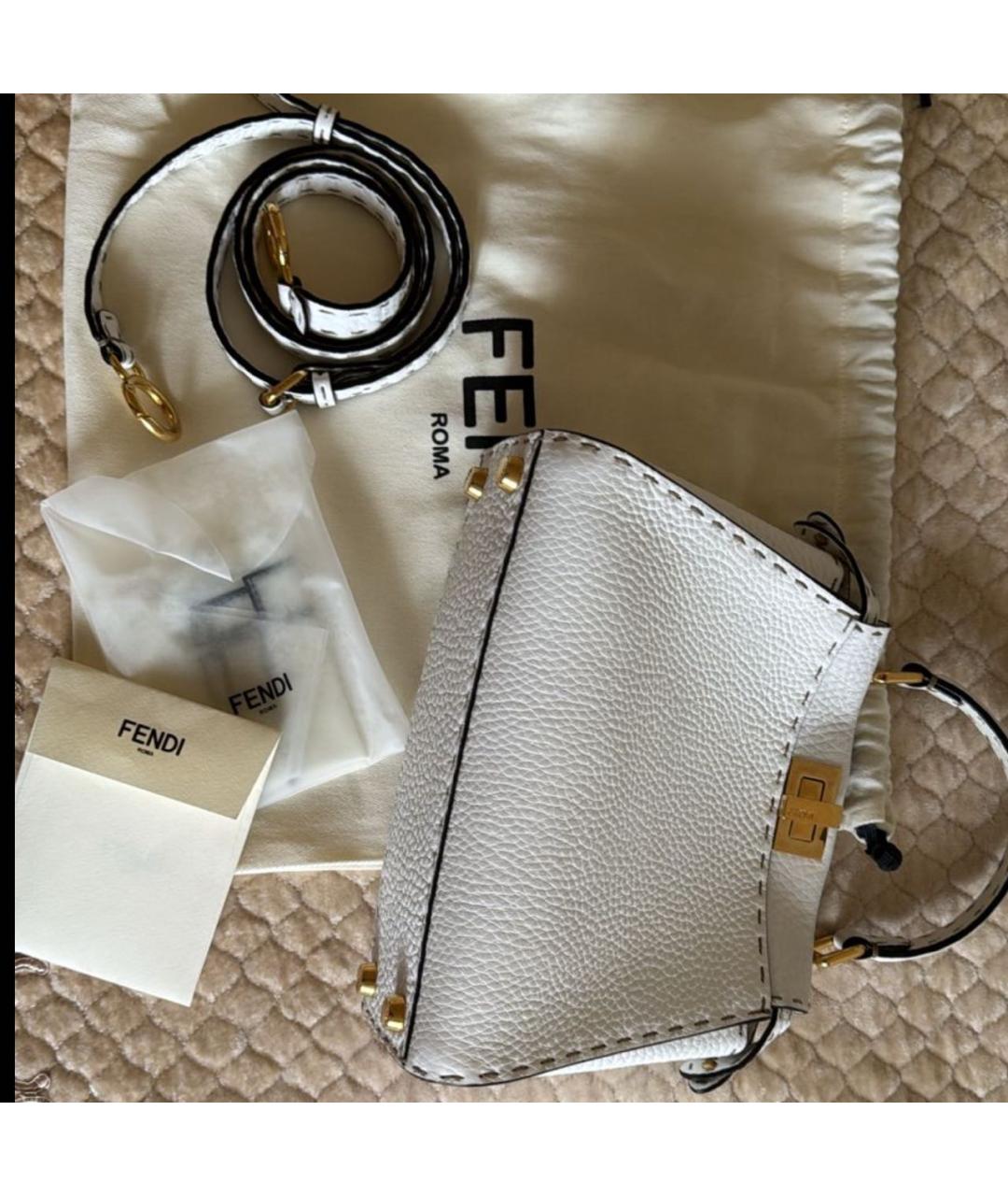 FENDI Белая кожаная сумка через плечо, фото 4