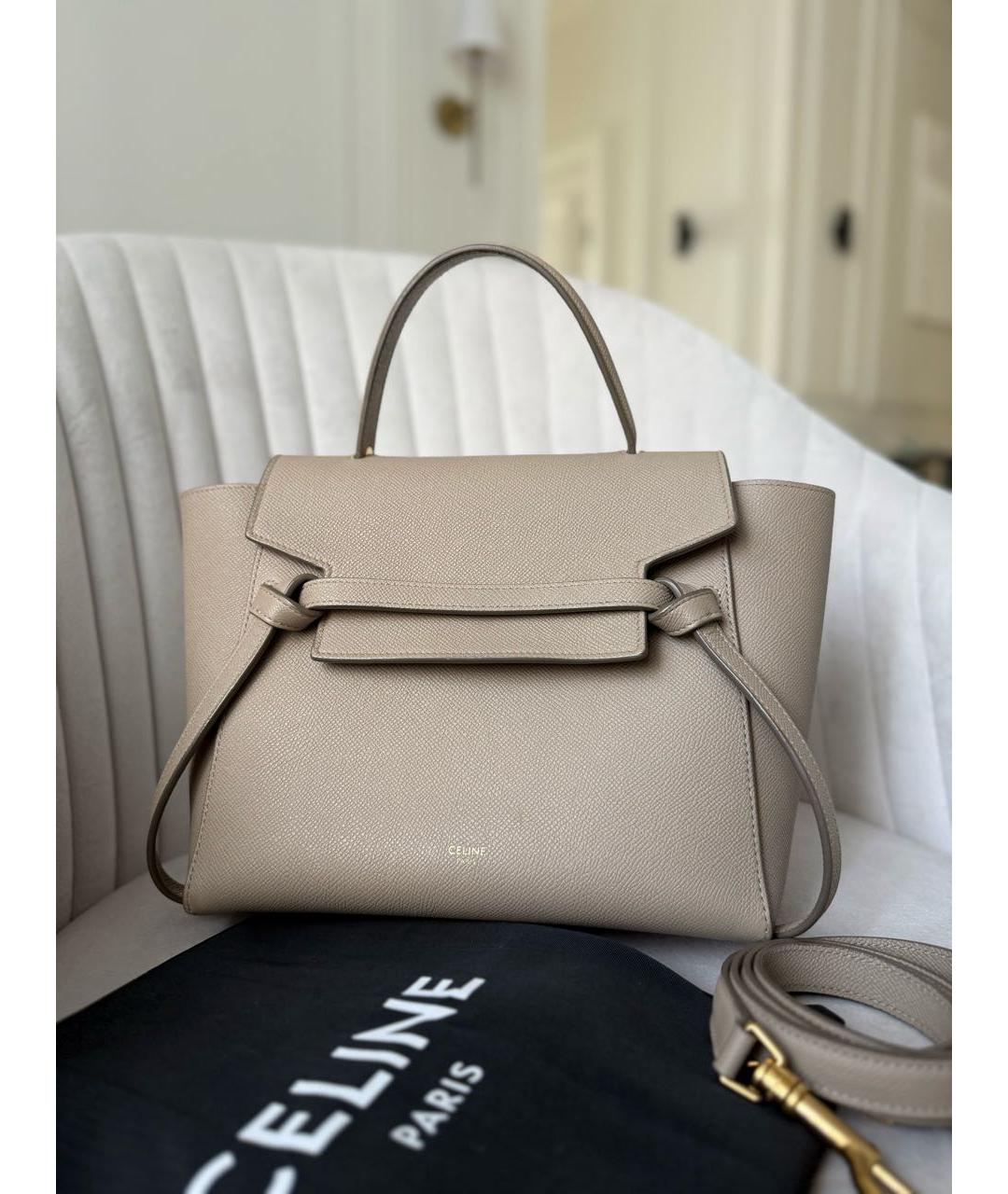 CELINE Бежевая кожаная сумка через плечо, фото 2