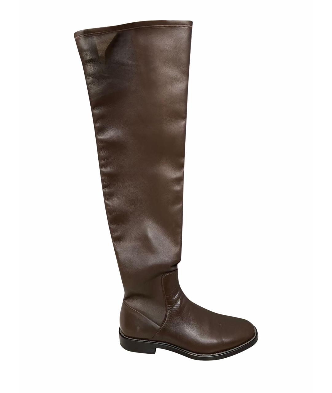 BRUNELLO CUCINELLI Коричневые кожаные ботфорты, фото 1