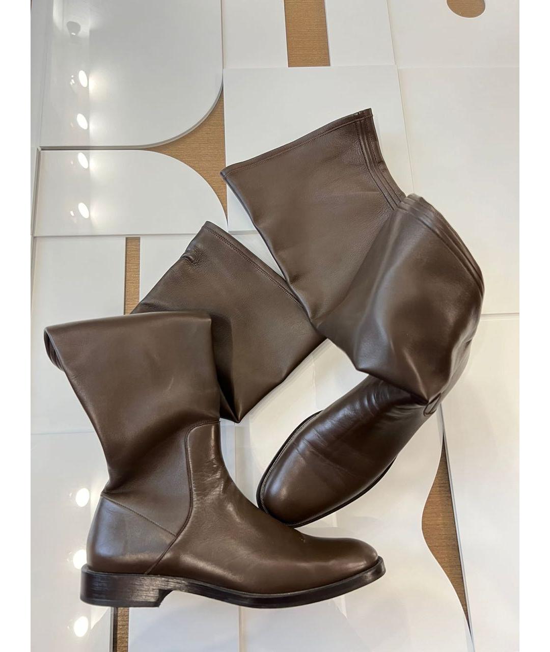 BRUNELLO CUCINELLI Коричневые кожаные ботфорты, фото 2
