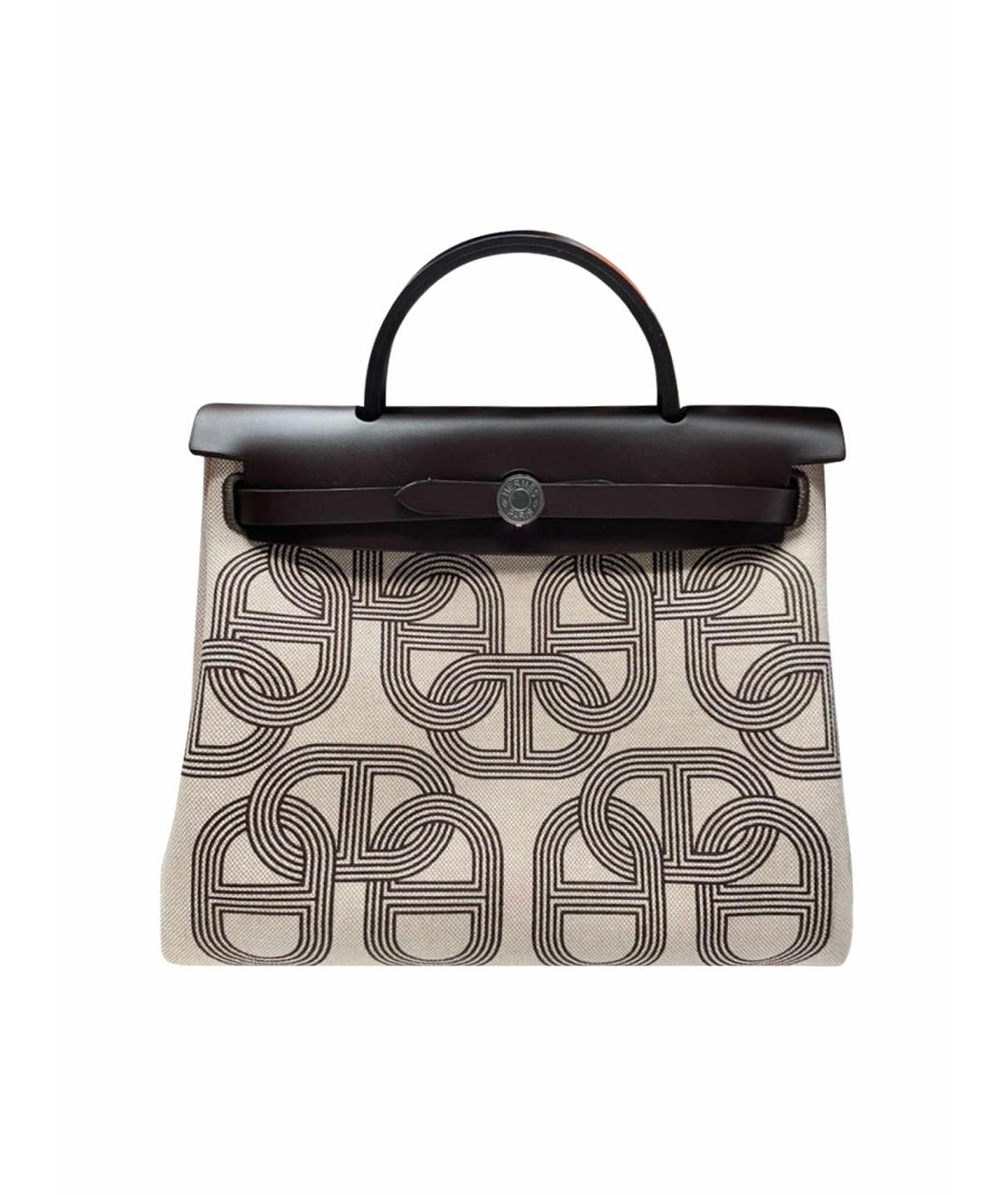 HERMES Бежевая тканевая сумка с короткими ручками, фото 1