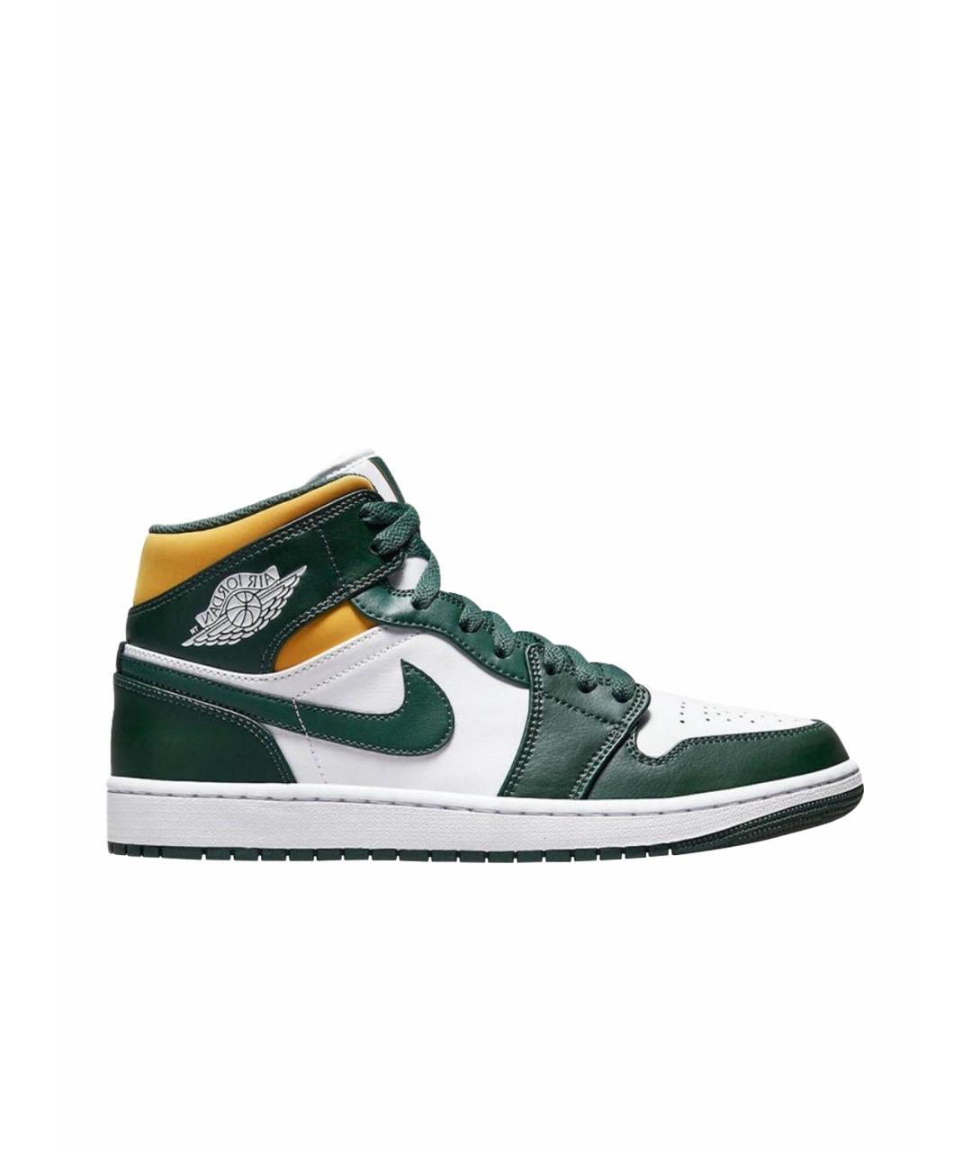 JORDAN Зеленые кожаные высокие кроссовки / кеды, фото 1