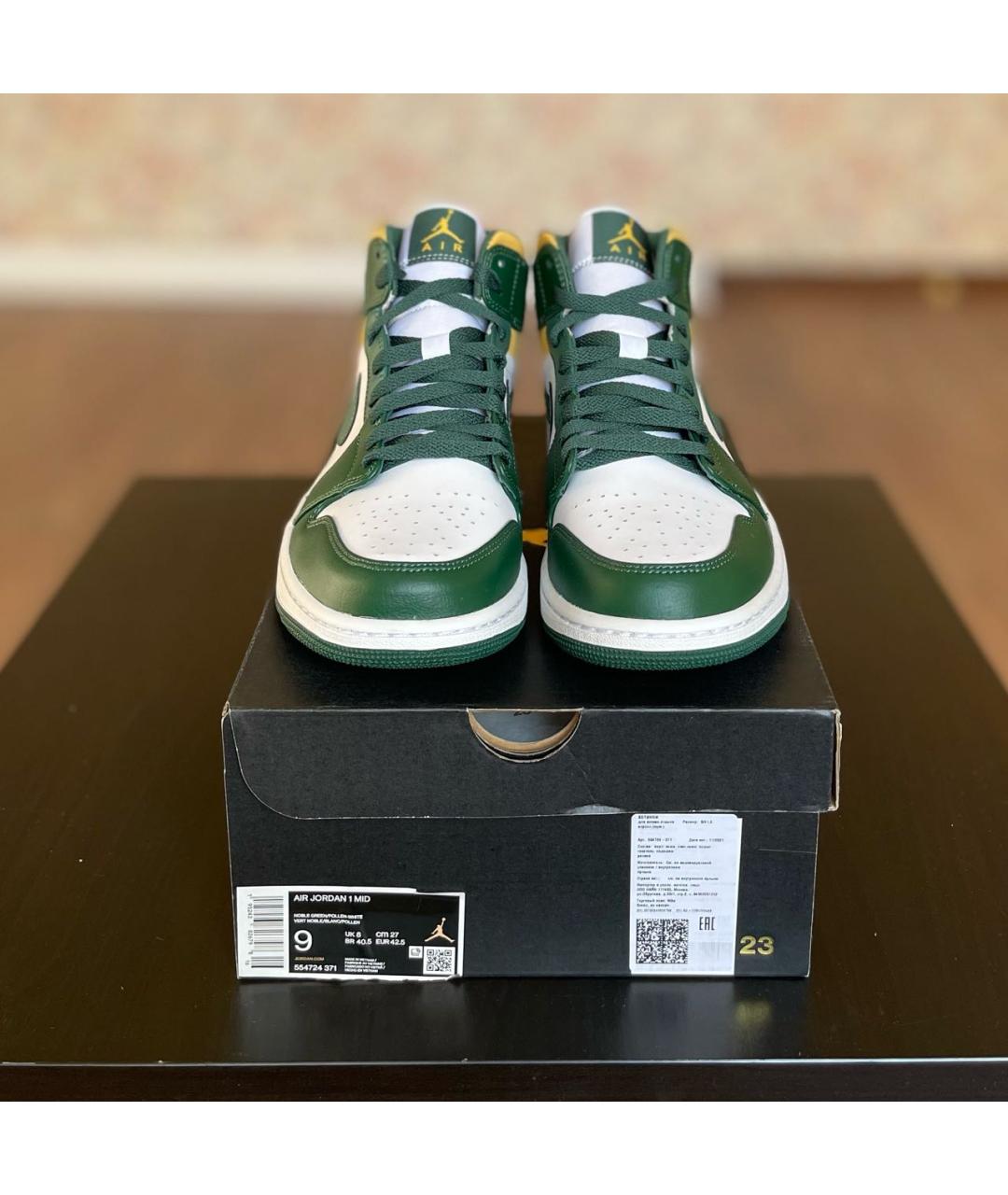 JORDAN Зеленые кожаные высокие кроссовки / кеды, фото 2