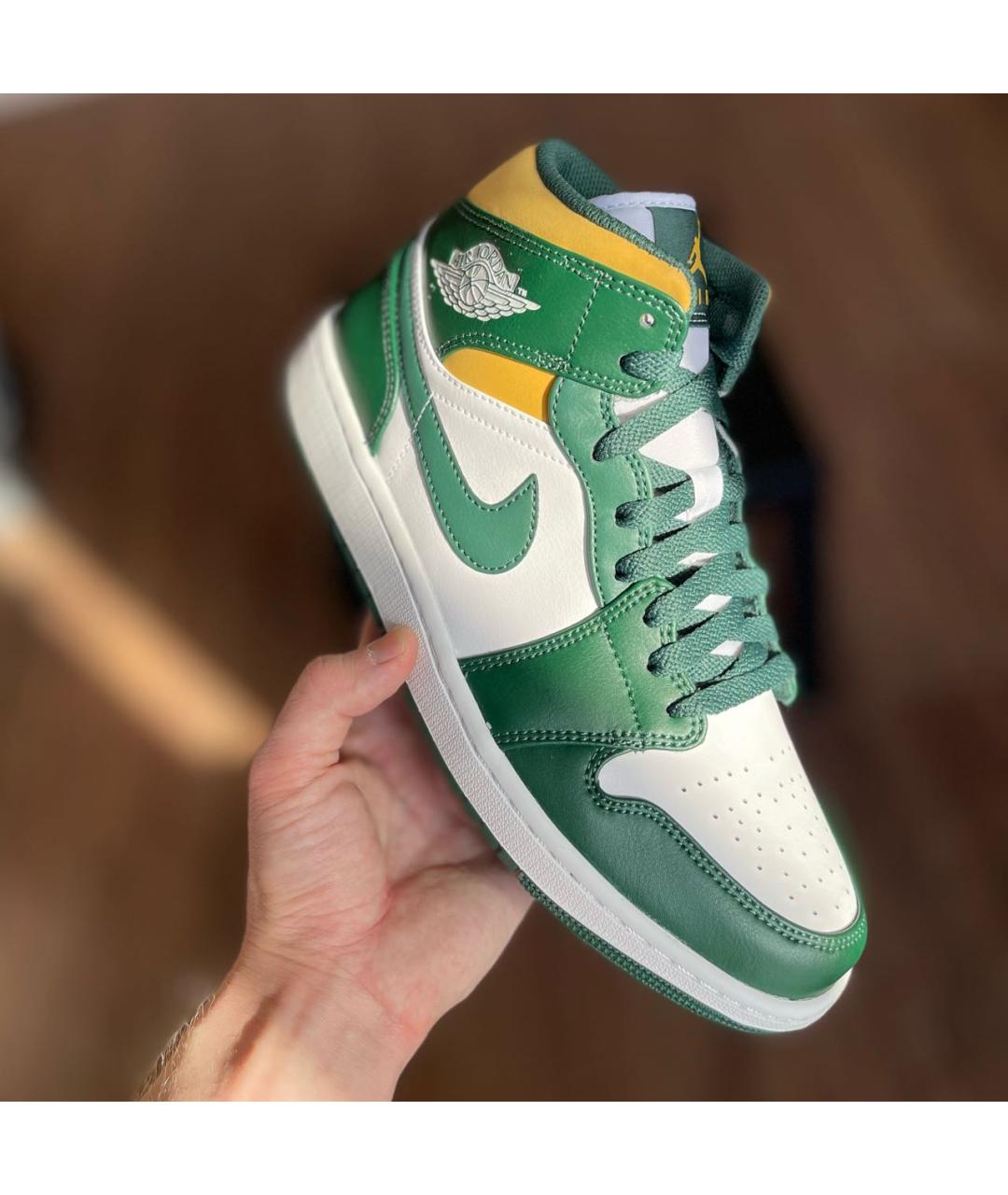JORDAN Зеленые кожаные высокие кроссовки / кеды, фото 3
