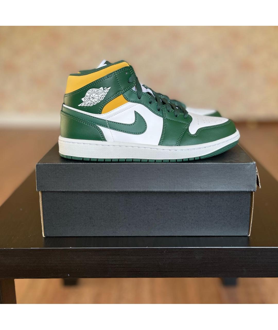 JORDAN Зеленые кожаные высокие кроссовки / кеды, фото 5