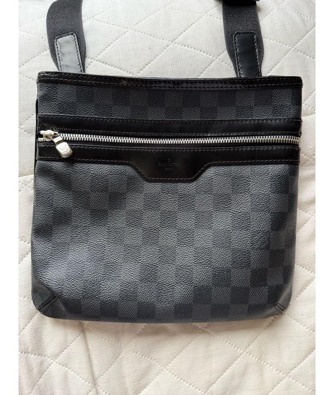LOUIS VUITTON Антрацитовая кожаная сумка на плечо, фото 2