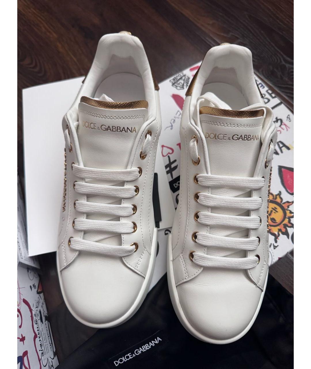 DOLCE&GABBANA Белые кожаные кеды, фото 2