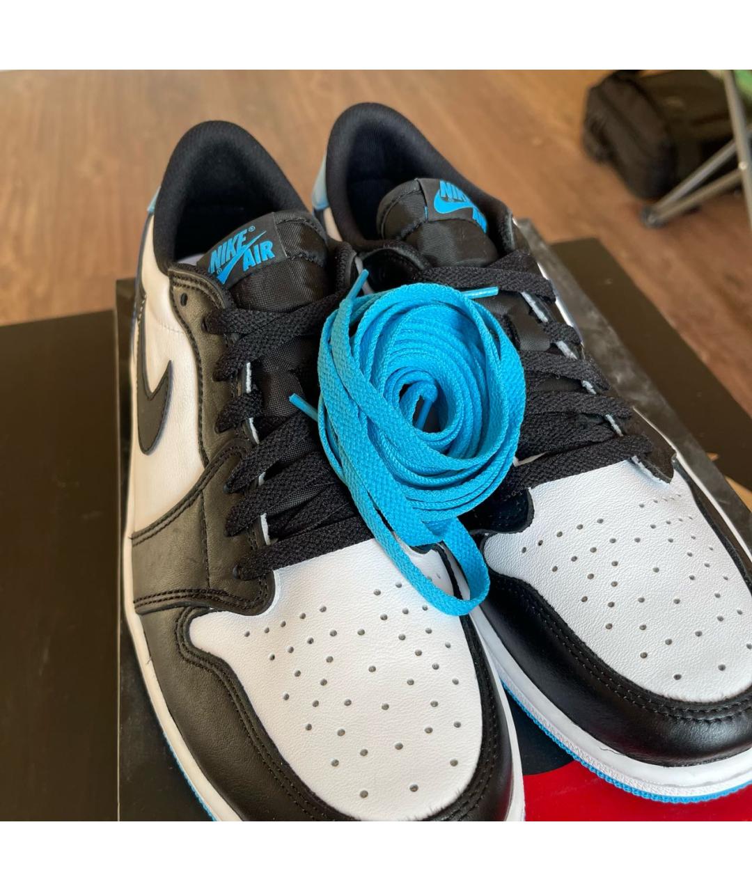 JORDAN Голубые кожаные низкие кроссовки / кеды, фото 6