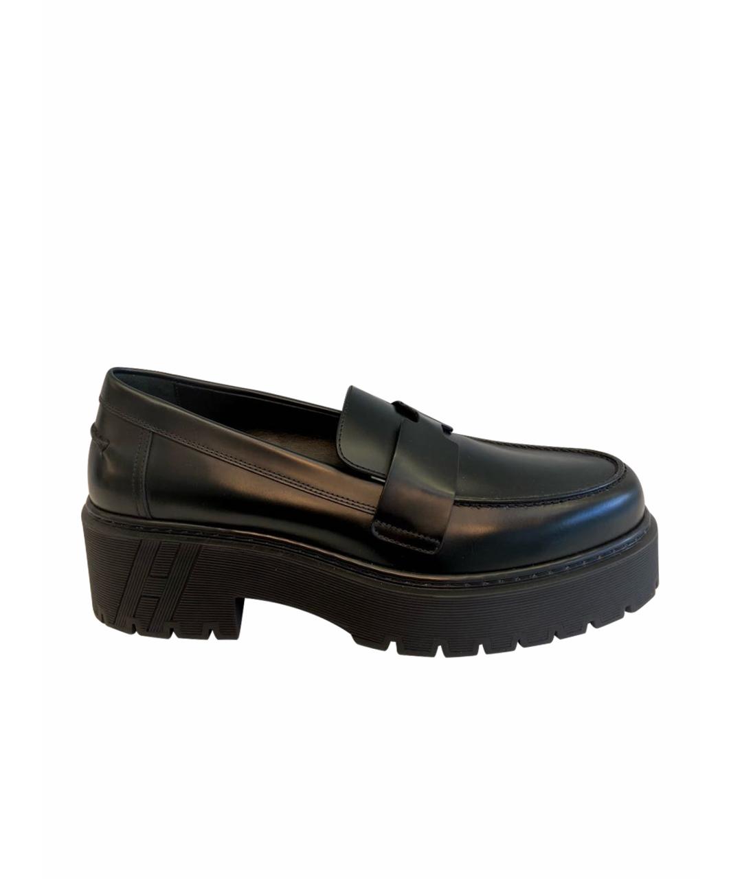 HERMES Черные кожаные лоферы, фото 1