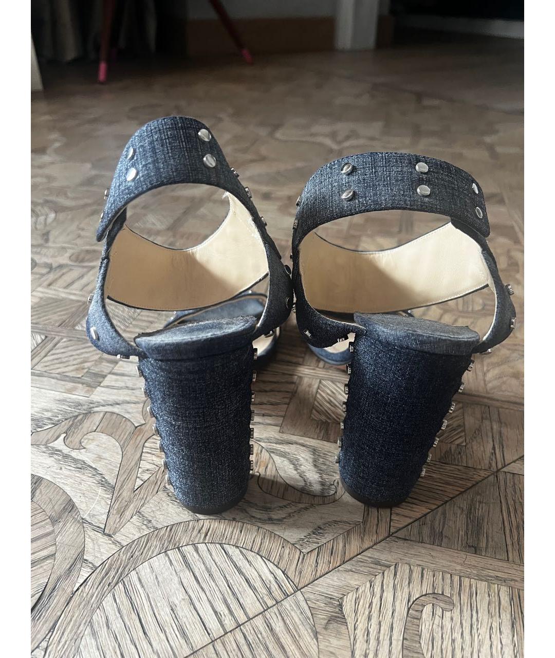 JIMMY CHOO Темно-синие текстильные босоножки, фото 4