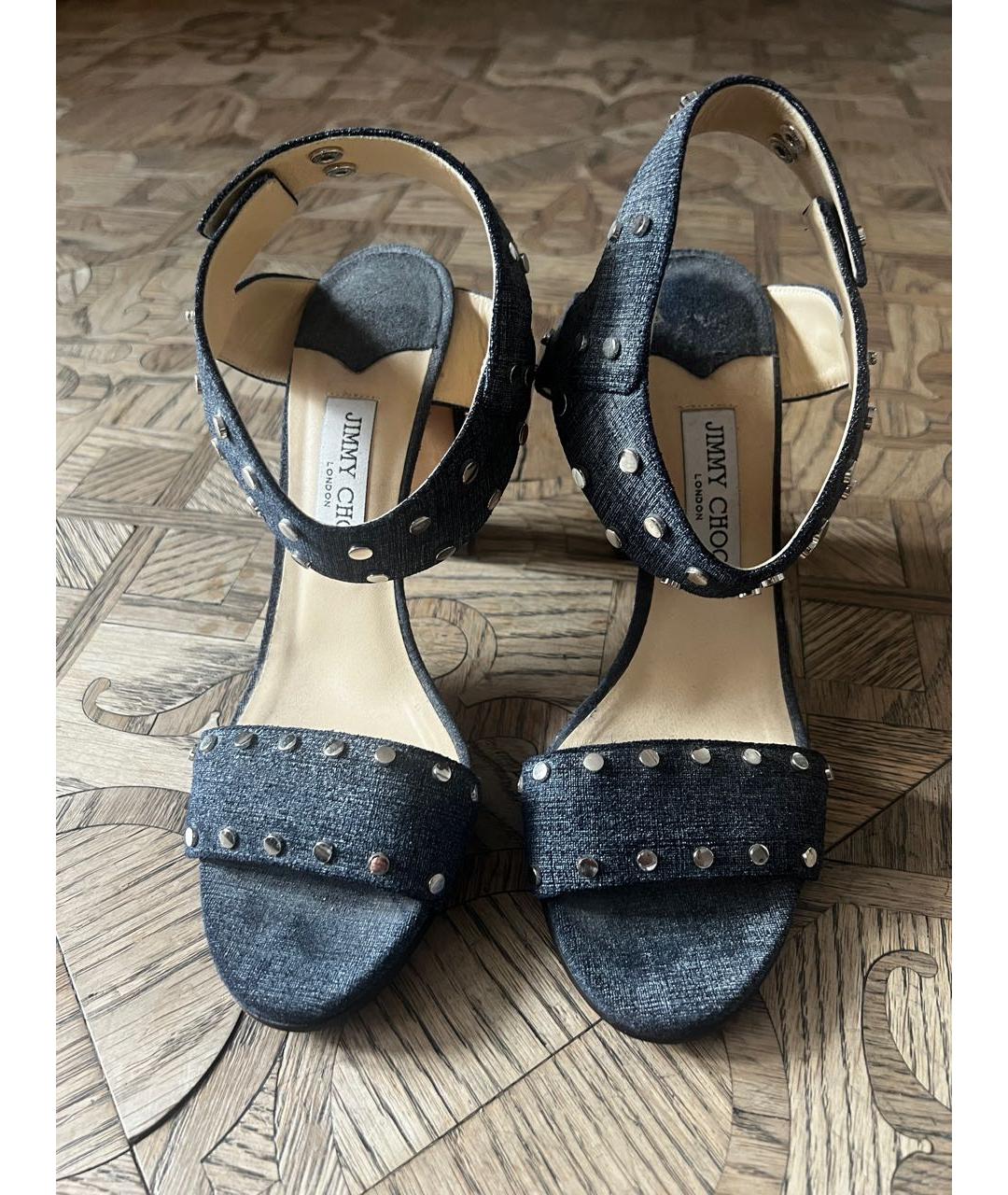 JIMMY CHOO Темно-синие текстильные босоножки, фото 2