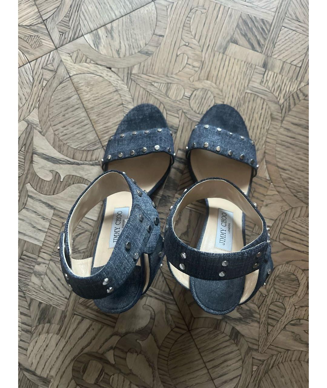 JIMMY CHOO Темно-синие текстильные босоножки, фото 3