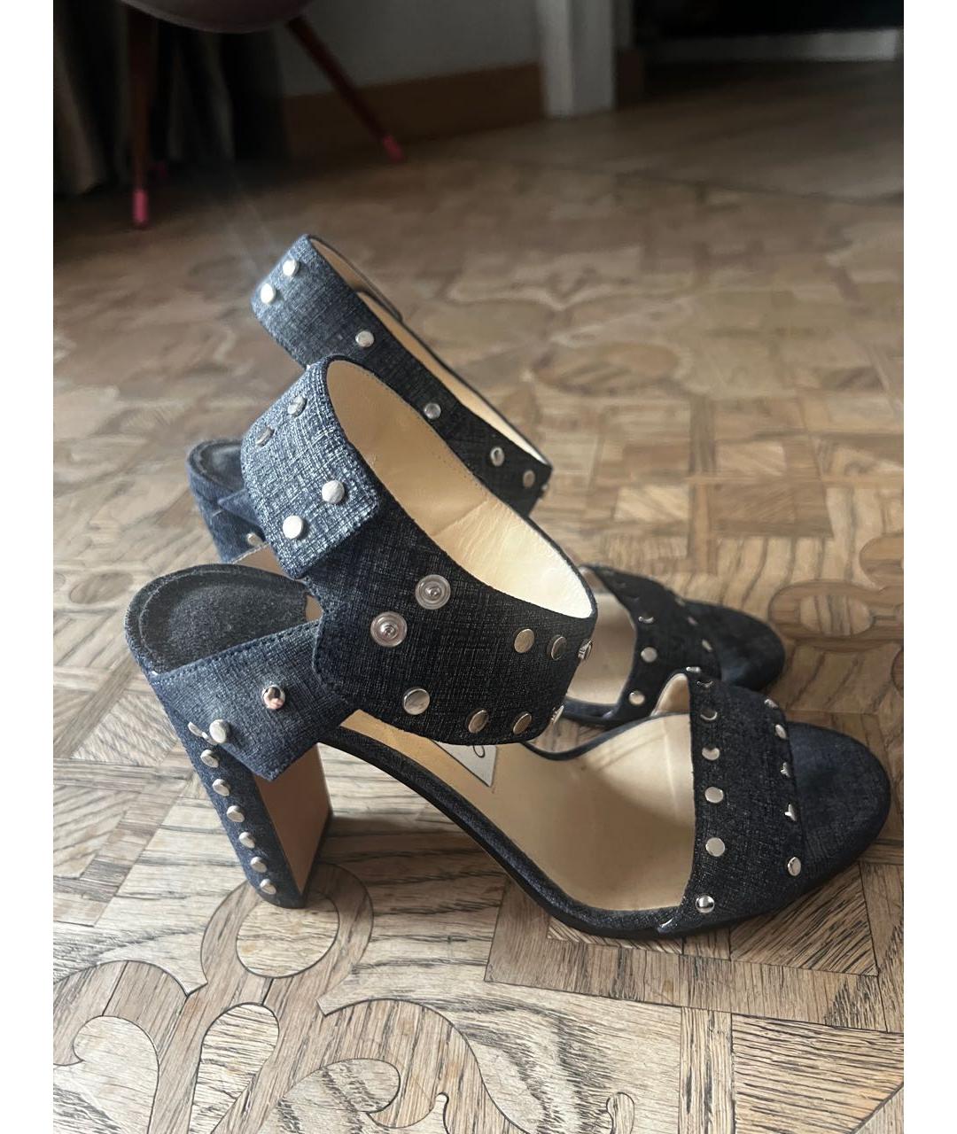 JIMMY CHOO Темно-синие текстильные босоножки, фото 5