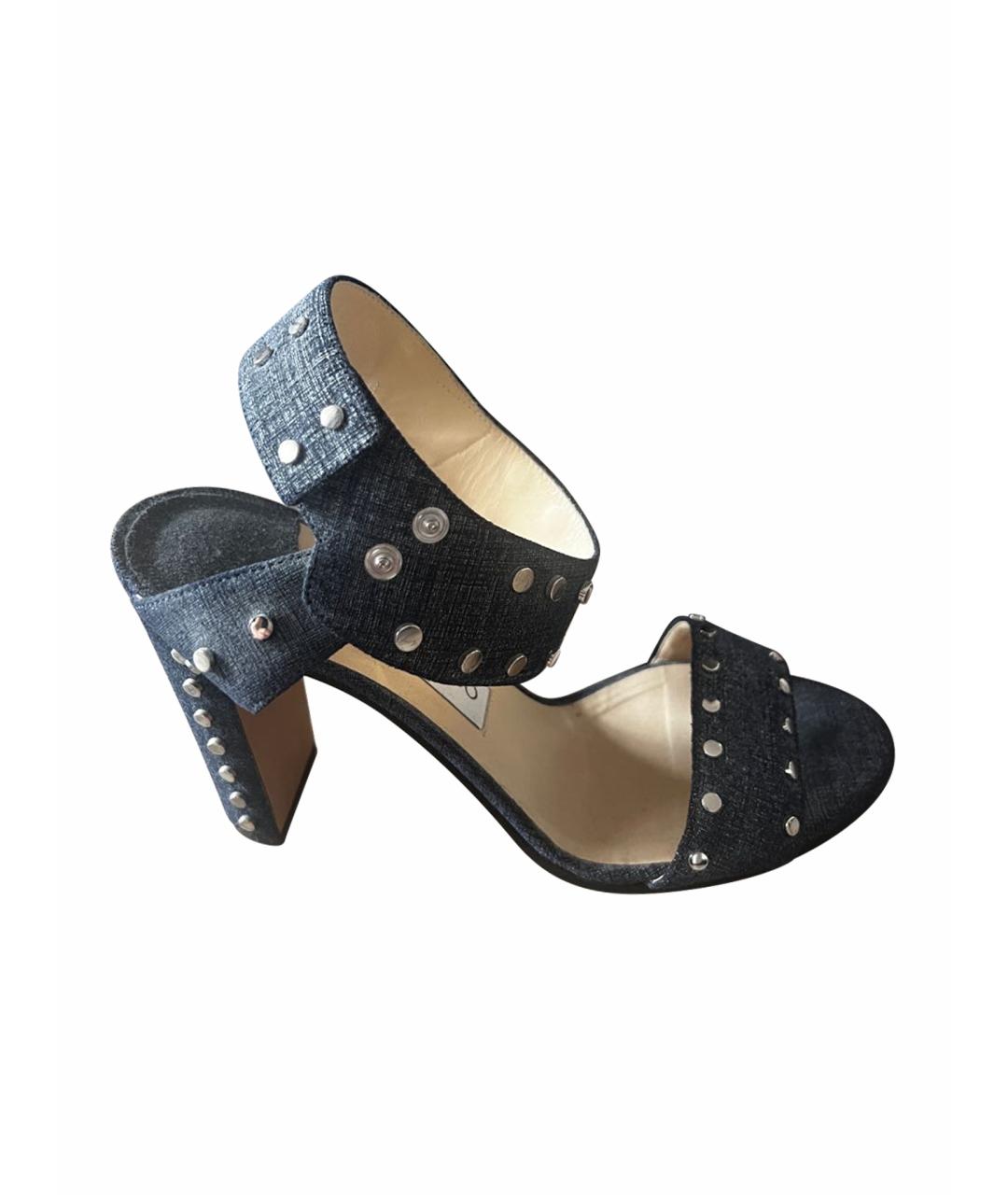 JIMMY CHOO Темно-синие текстильные босоножки, фото 1