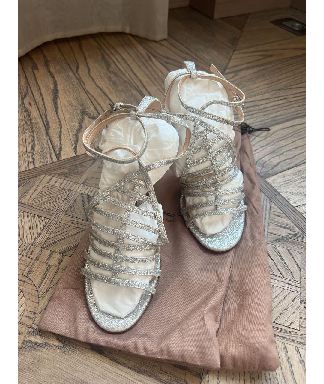 GIANVITO ROSSI Серебряные кожаные босоножки, фото 2