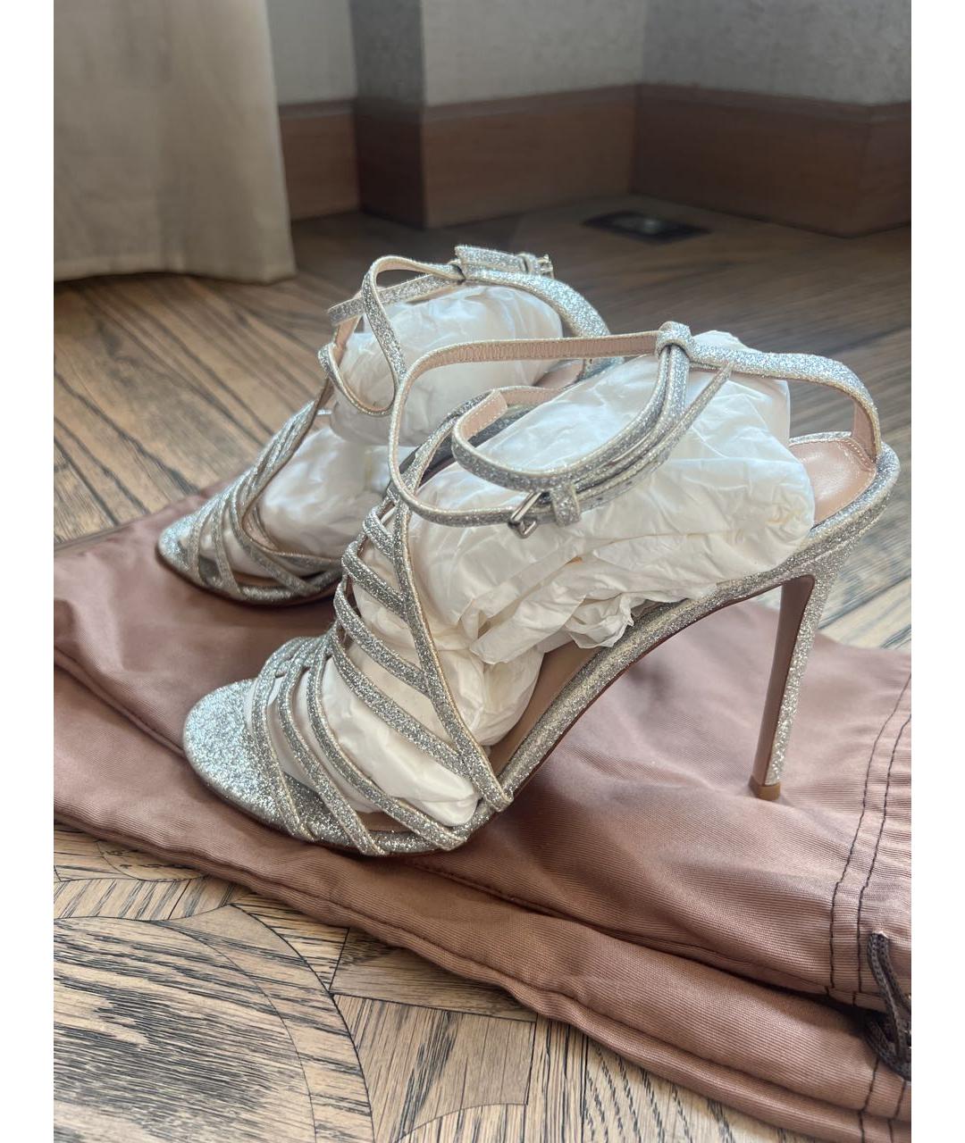 GIANVITO ROSSI Серебряные кожаные босоножки, фото 6