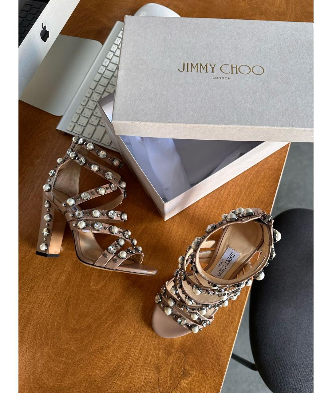 JIMMY CHOO Бежевые кожаные босоножки, фото 5