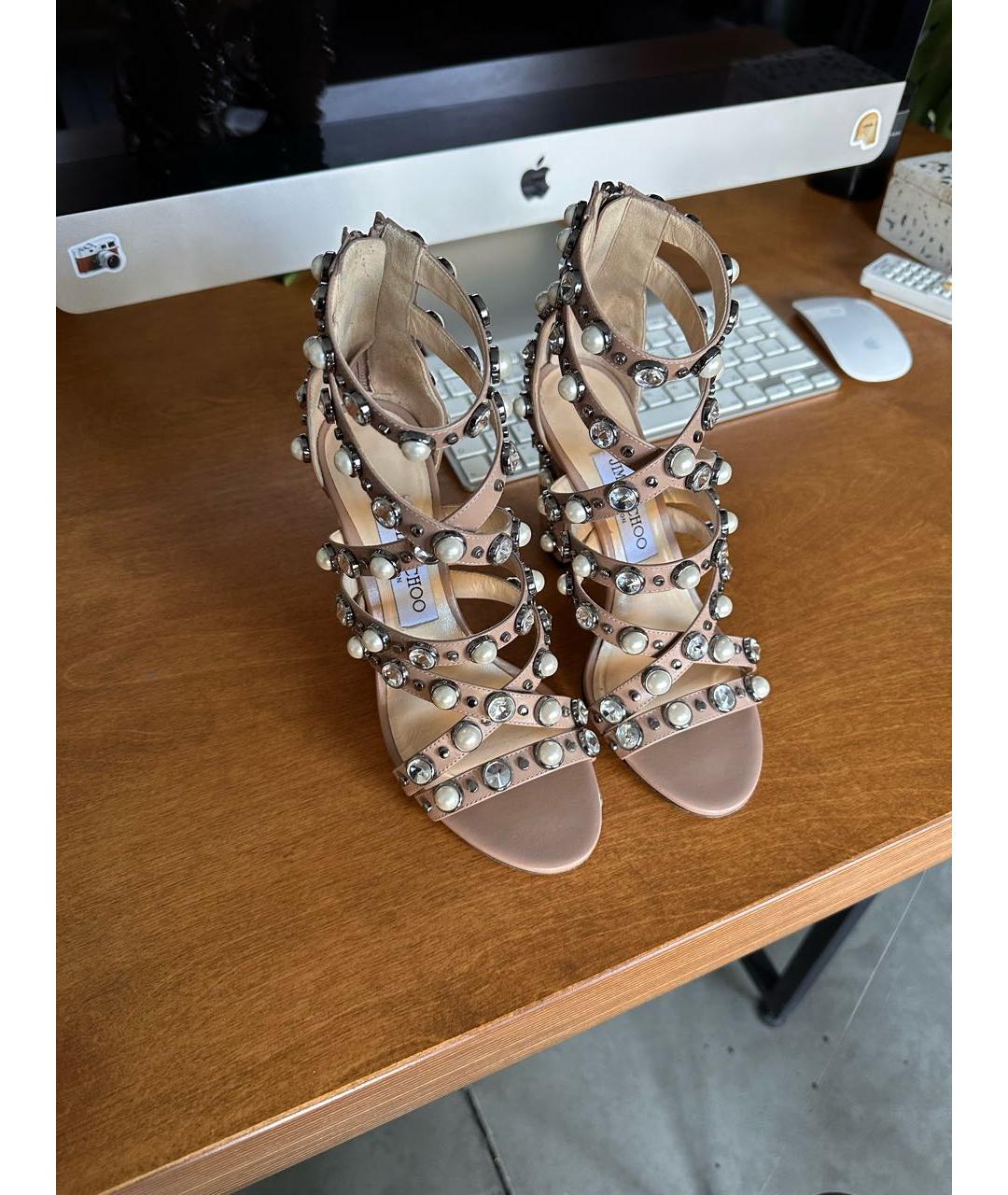 JIMMY CHOO Бежевые кожаные босоножки, фото 2