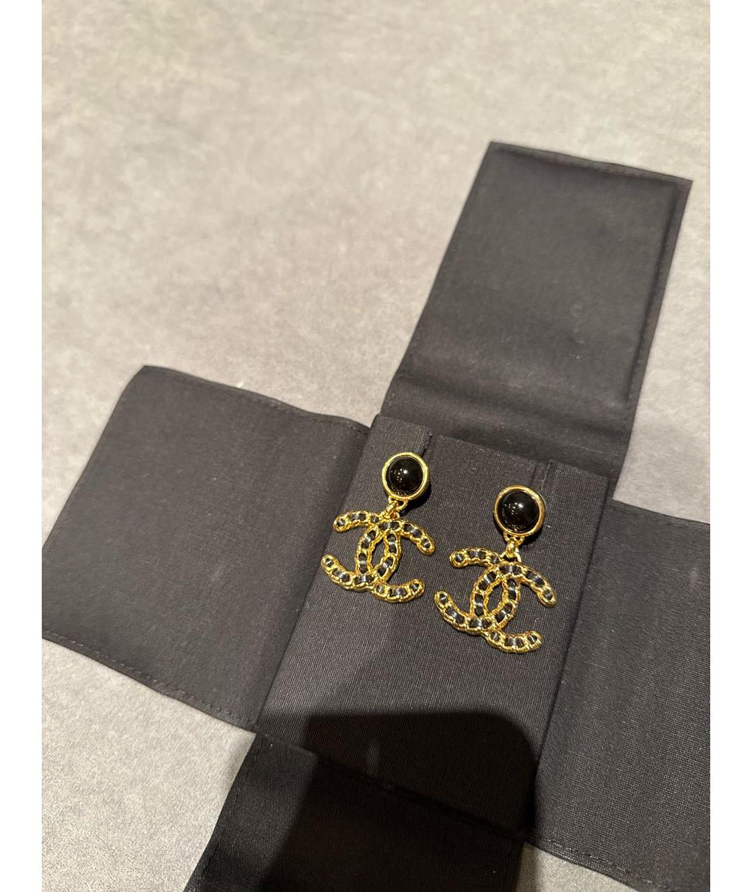 CHANEL Золотые кожаные серьги, фото 4
