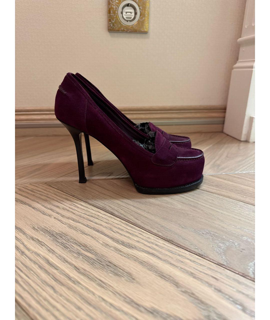 SAINT LAURENT Фиолетовые замшевые туфли, фото 5