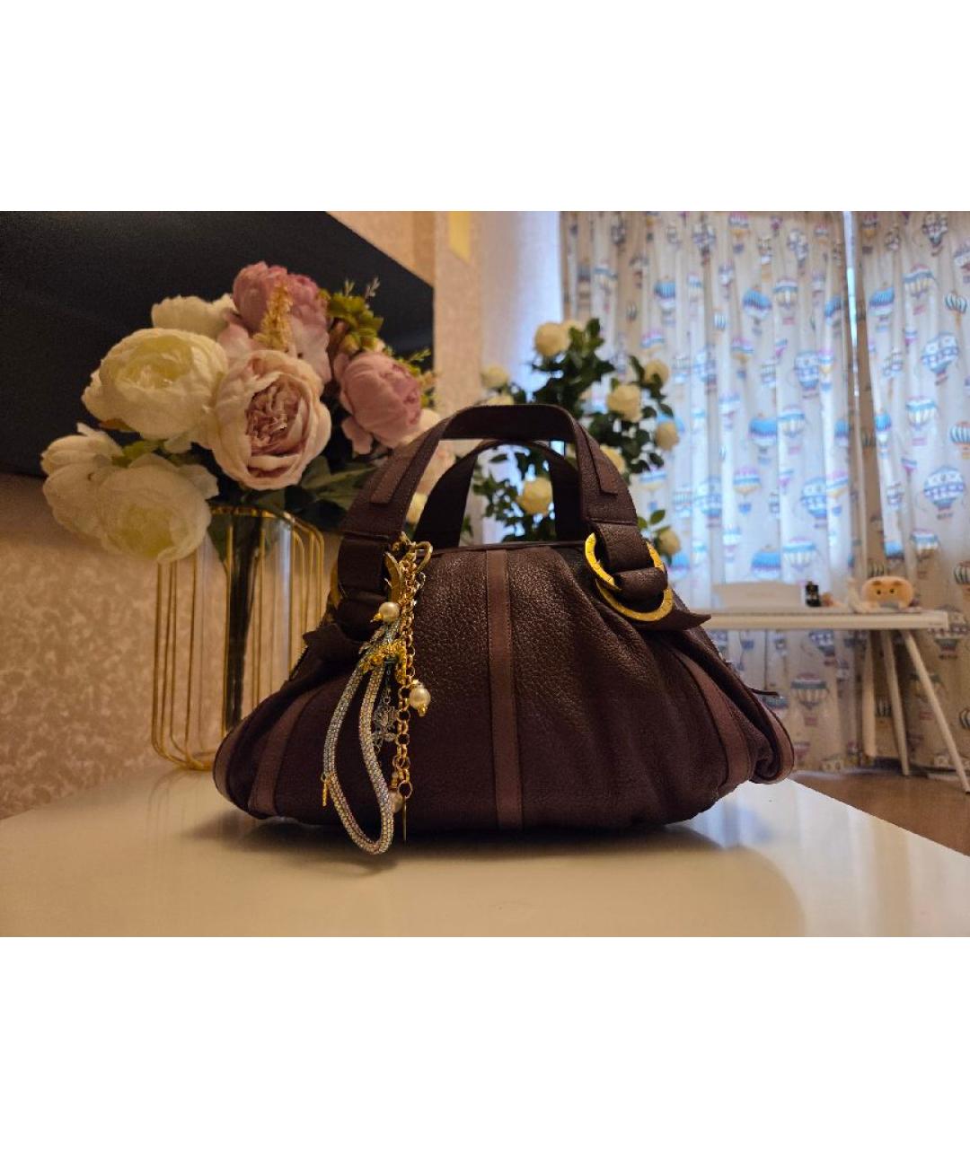 BVLGARI Фиолетовая кожаная сумка с короткими ручками, фото 10