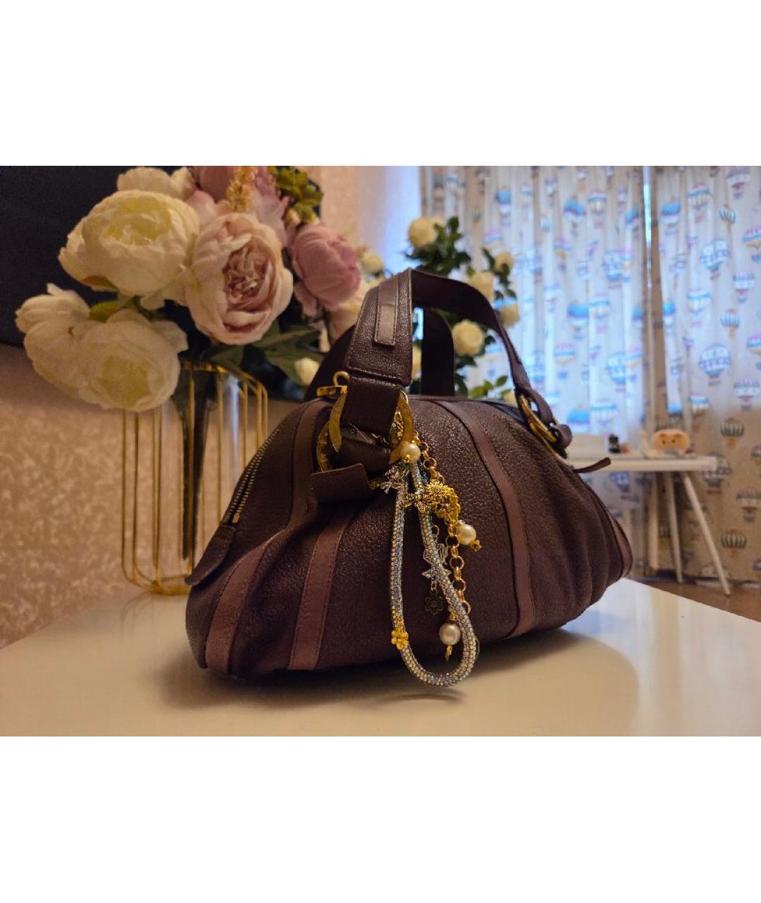BVLGARI Фиолетовая кожаная сумка с короткими ручками, фото 2