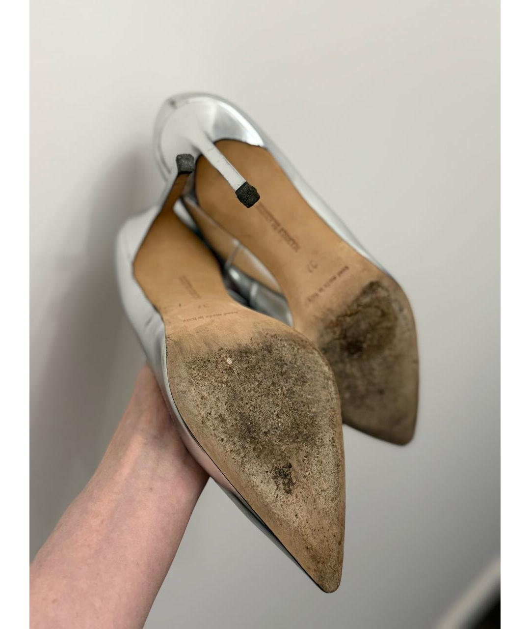 MANOLO BLAHNIK Серебряные кожаные туфли, фото 5